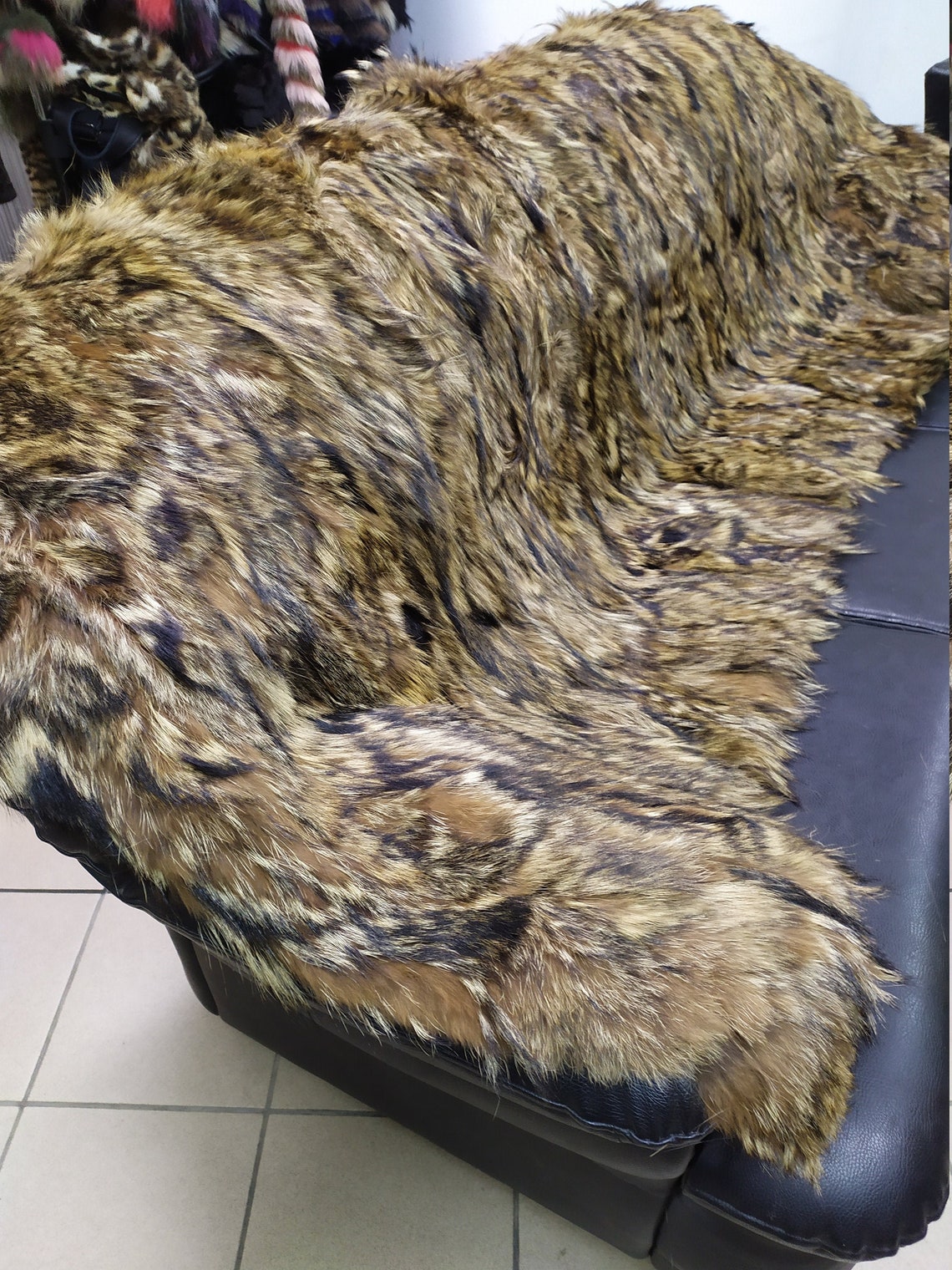 Real Coyote Fur Blanket Throw Haki Color Home Warmer Etsy