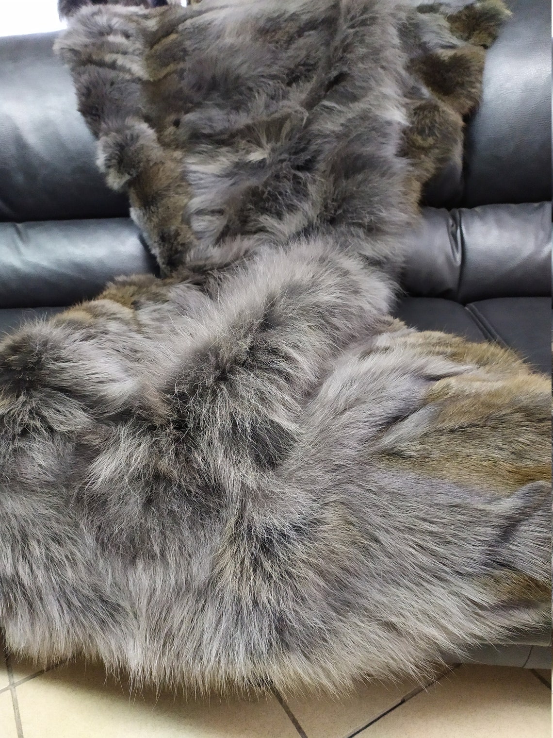 Real Coyote Fur Blanket Throw Gray Color Home Warmer Etsy