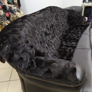 Real Mink fur blanket throw Black color, Home warmer