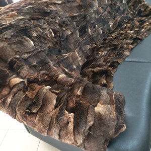 Real Orilak-Rex rabbit fur blanket throw, natural brown color, Home warmer