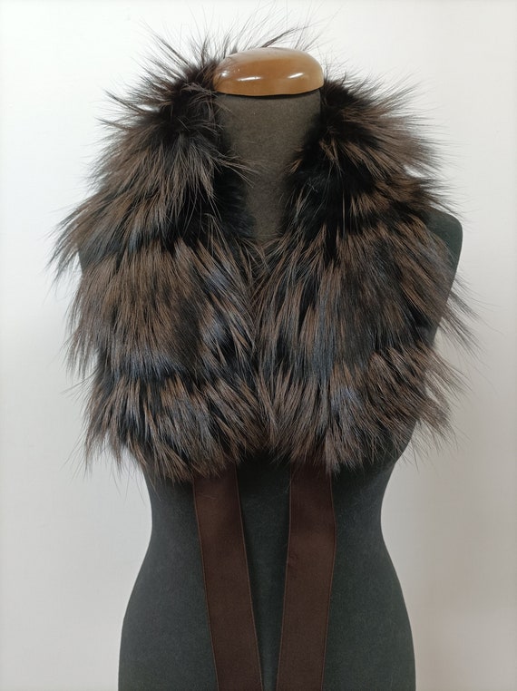 Collo in pelliccia volpe di alta qualita collo in pelliccia di volpe colore marrone e nero accessori invernali per cappotti Etsy Italia