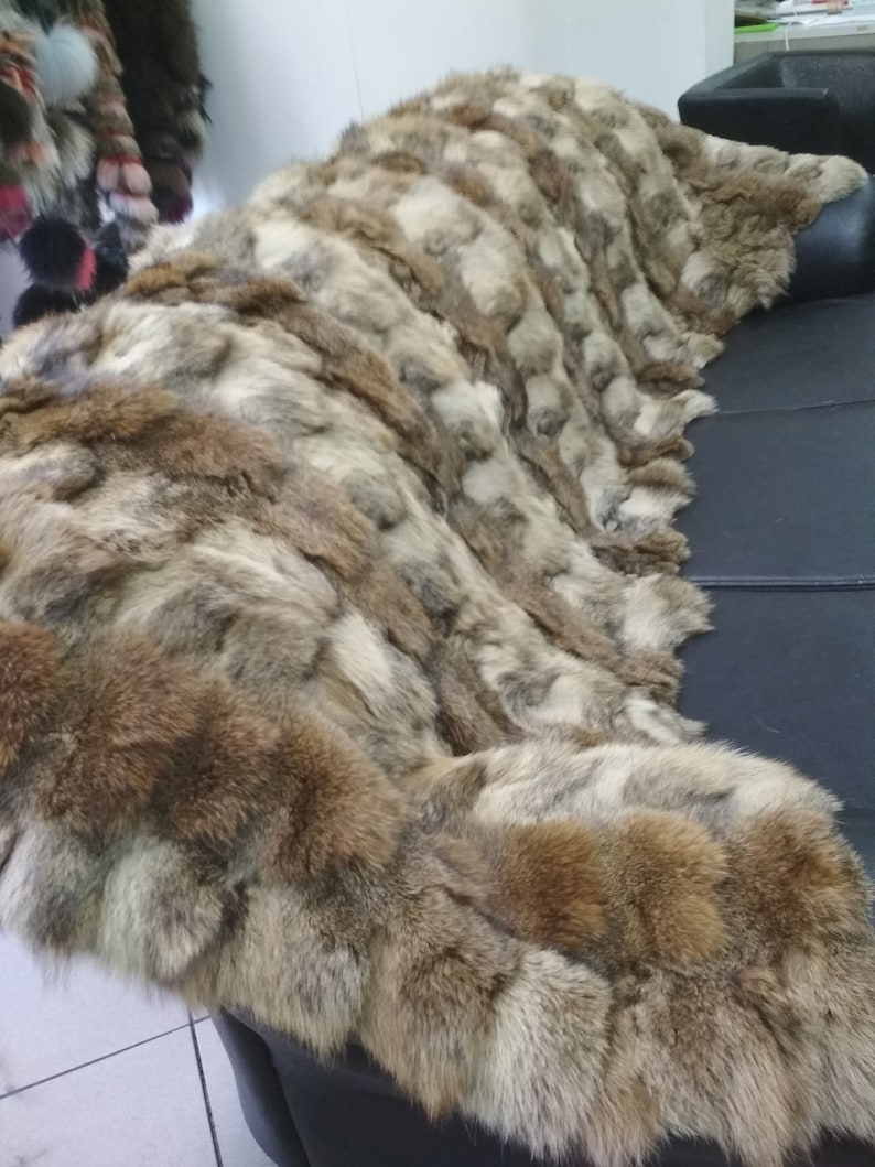 Real Coyote Fur Blanket Throw Hacki Color Home Warmer Etsy