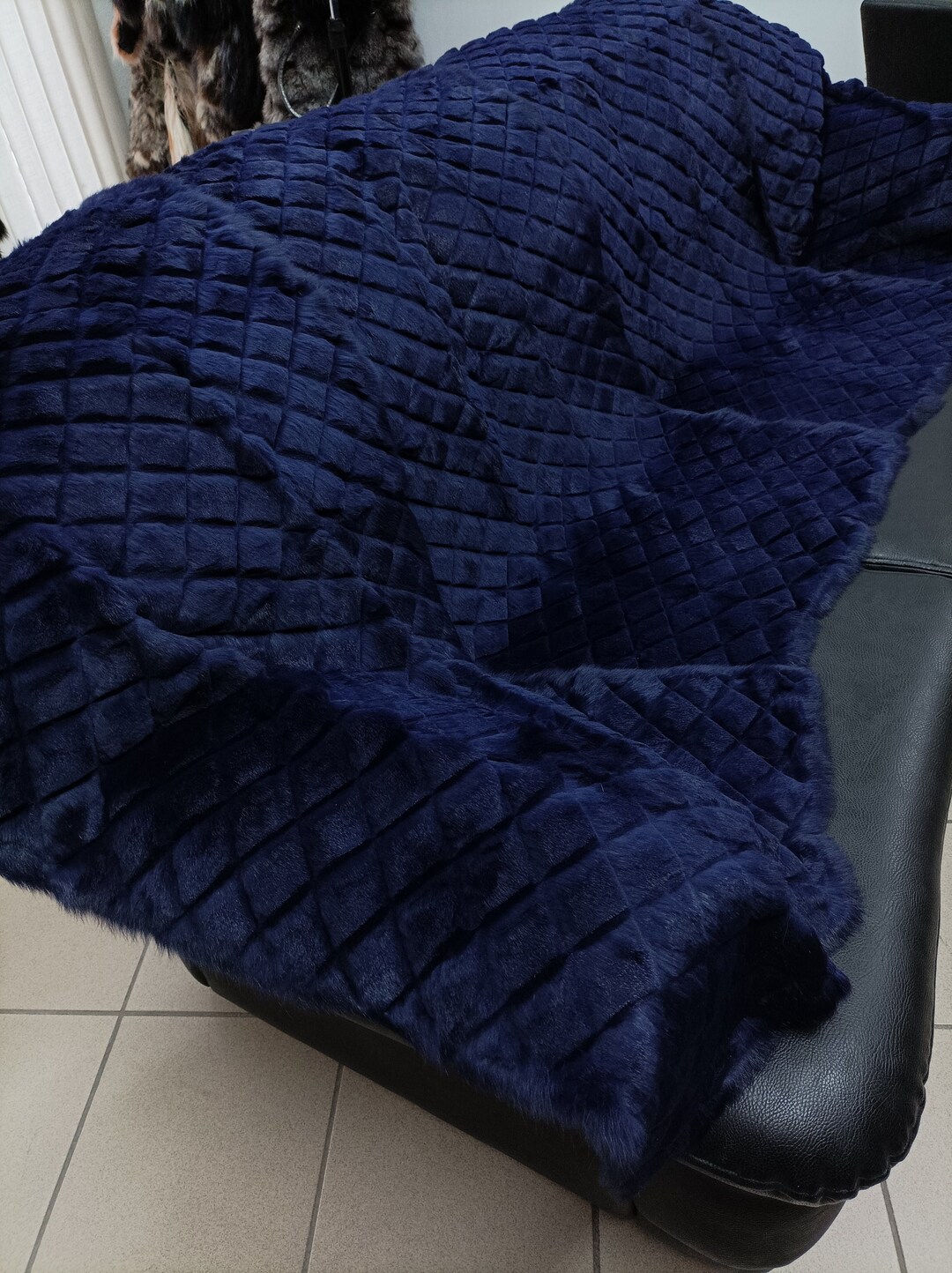 Real Rabbit Fur Shorn With Patterns Blanket Throw Blue Color, Home ...