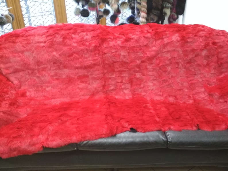 Real Rabbit Fur Blanket Throw Red Home Warmer Etsy