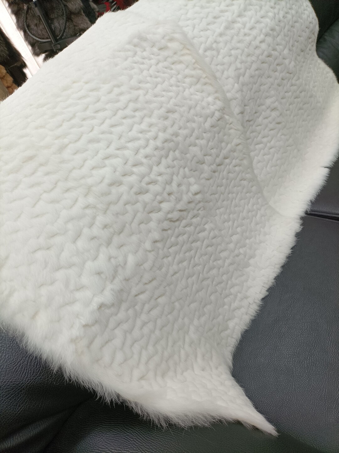 Real Rabbit Fur Shorn With Patterns Blanket Throw White Color, Home ...