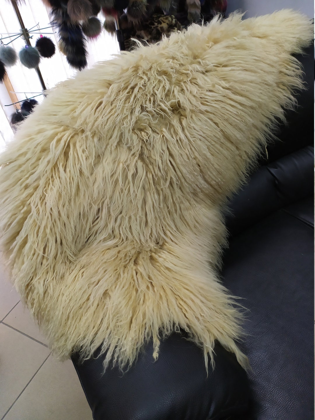 Real Mongolian Lamb Fur Blanket Throw ,biege Color, Home Warmer Etsy