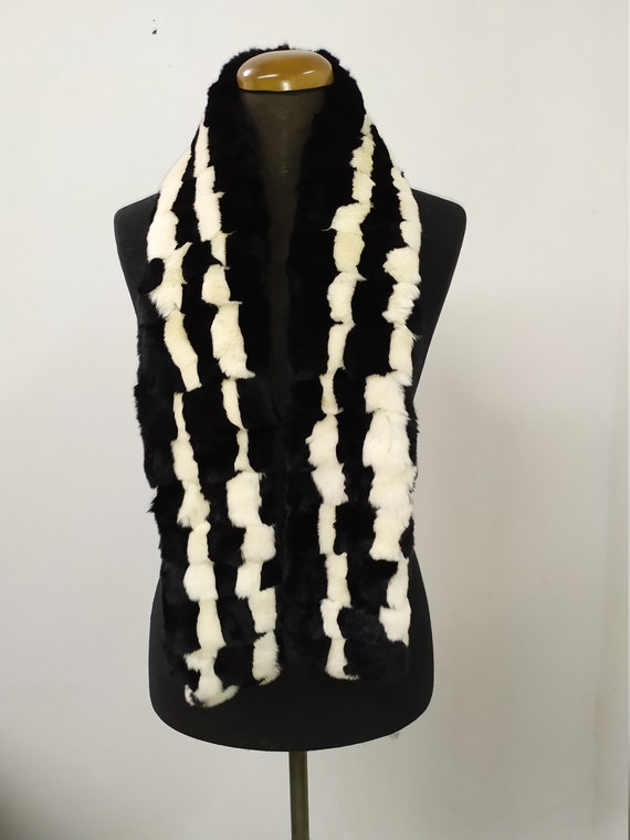 Long rabbit fur scarf in navy blue: FurSource.com