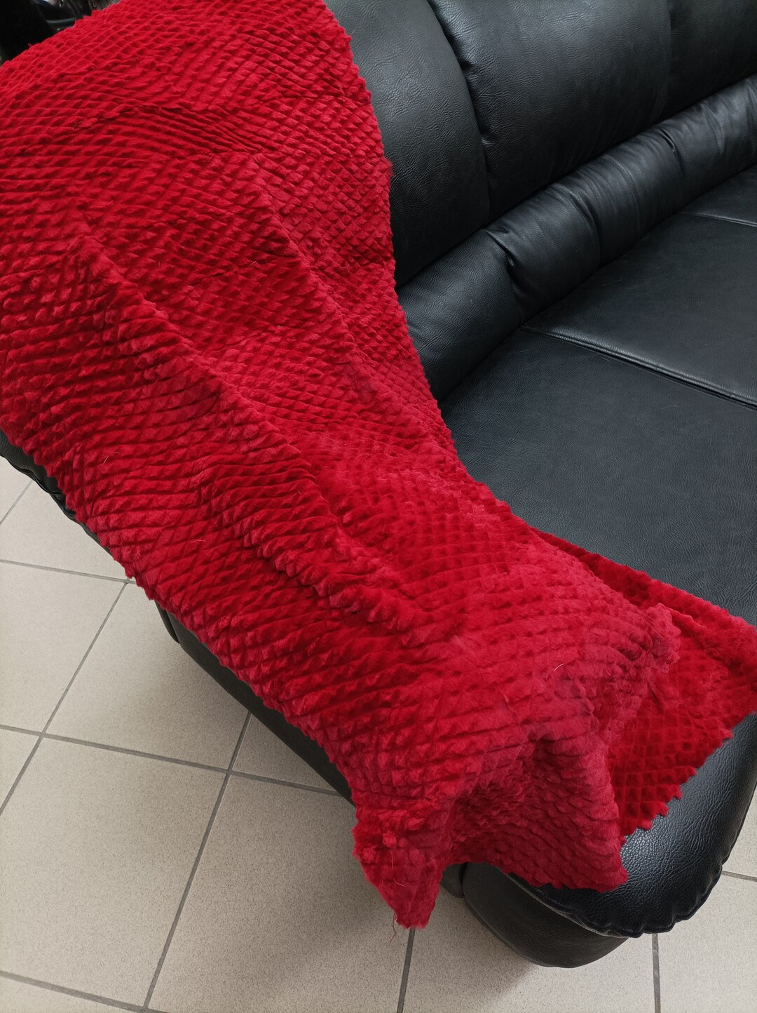 Real Rabbit Fur Shorn With Patterns, Red Color, Blanket Throw, Home ...