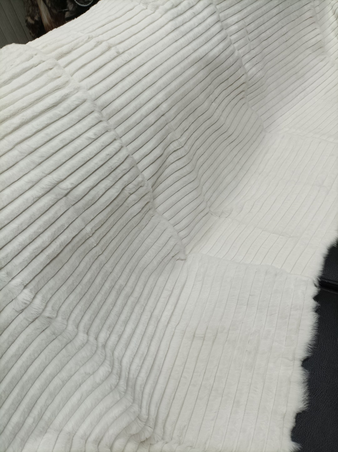 Real Rabbit Fur Shorn With Patterns Blanket Throw White Color, Home ...