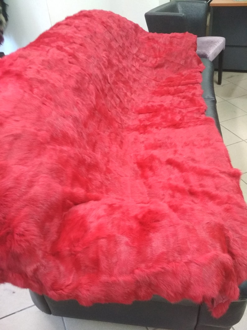 Real Rabbit Fur Blanket Throw Red Home Warmer Etsy