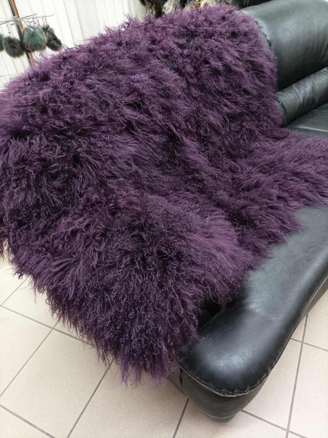 Fur Blanket,real Mongolian Lamb Fur Blanket Throw ,purple Colour, Home Warmer Etsy