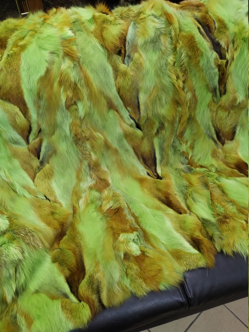 Real Fox Fur Blanket Throw Green and Brown Color Home Warmer Etsy
