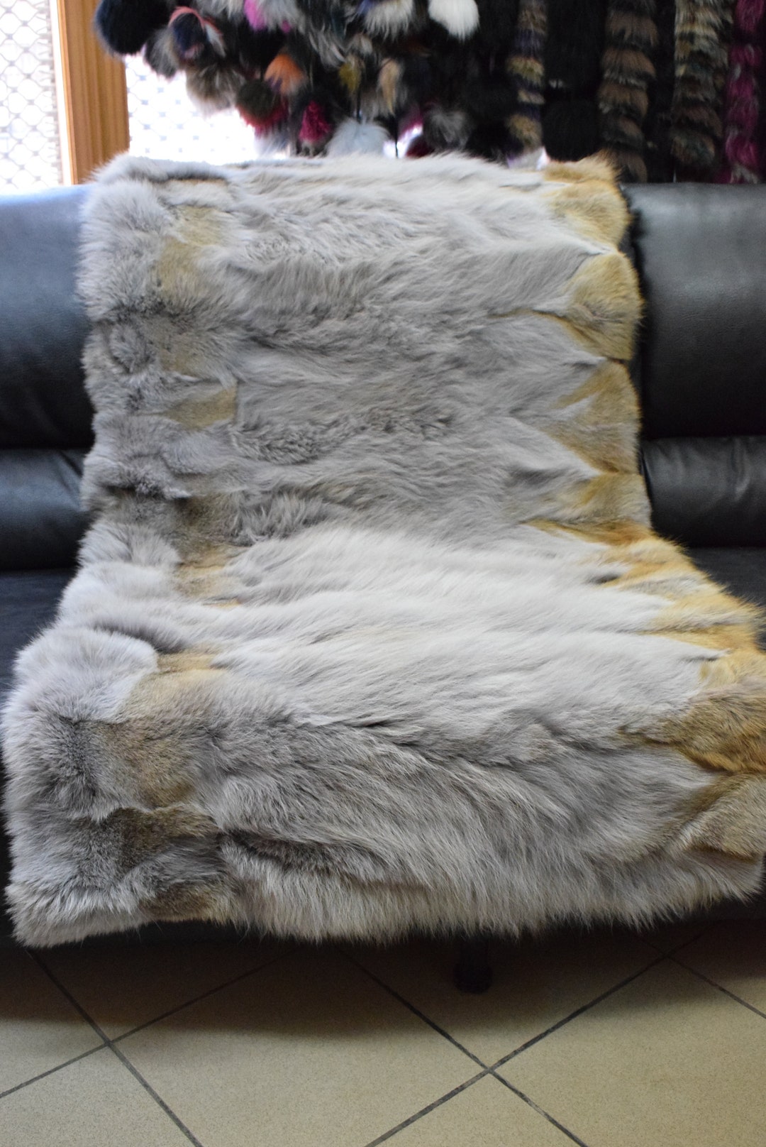 Real Coyote Fur Blanket Throw Light Gray Color, Home Warmer Etsy