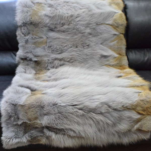 Real Coyote fur blanket throw light gray color, Home warmer