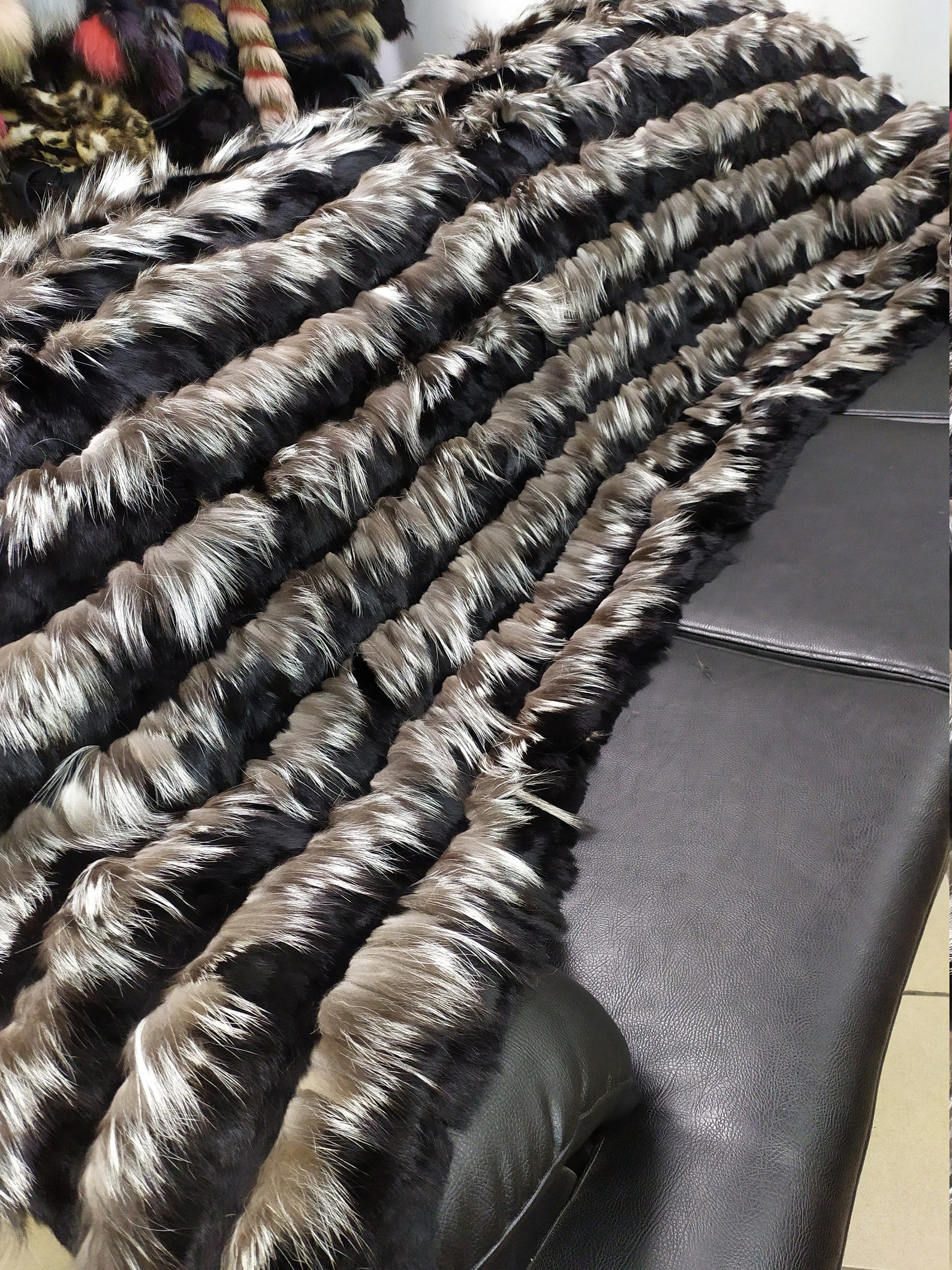 Real Fox rabbit fur blanket throw silver and black color Etsy