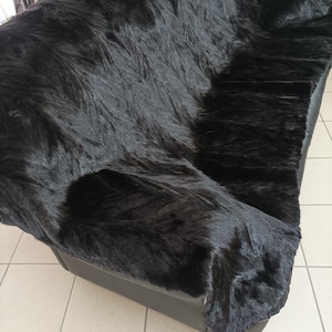 Real Mink fur blanket throw natural black color, Home warmer
