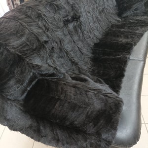 Real Mink fur blanket throw  natural black color, Home warmer