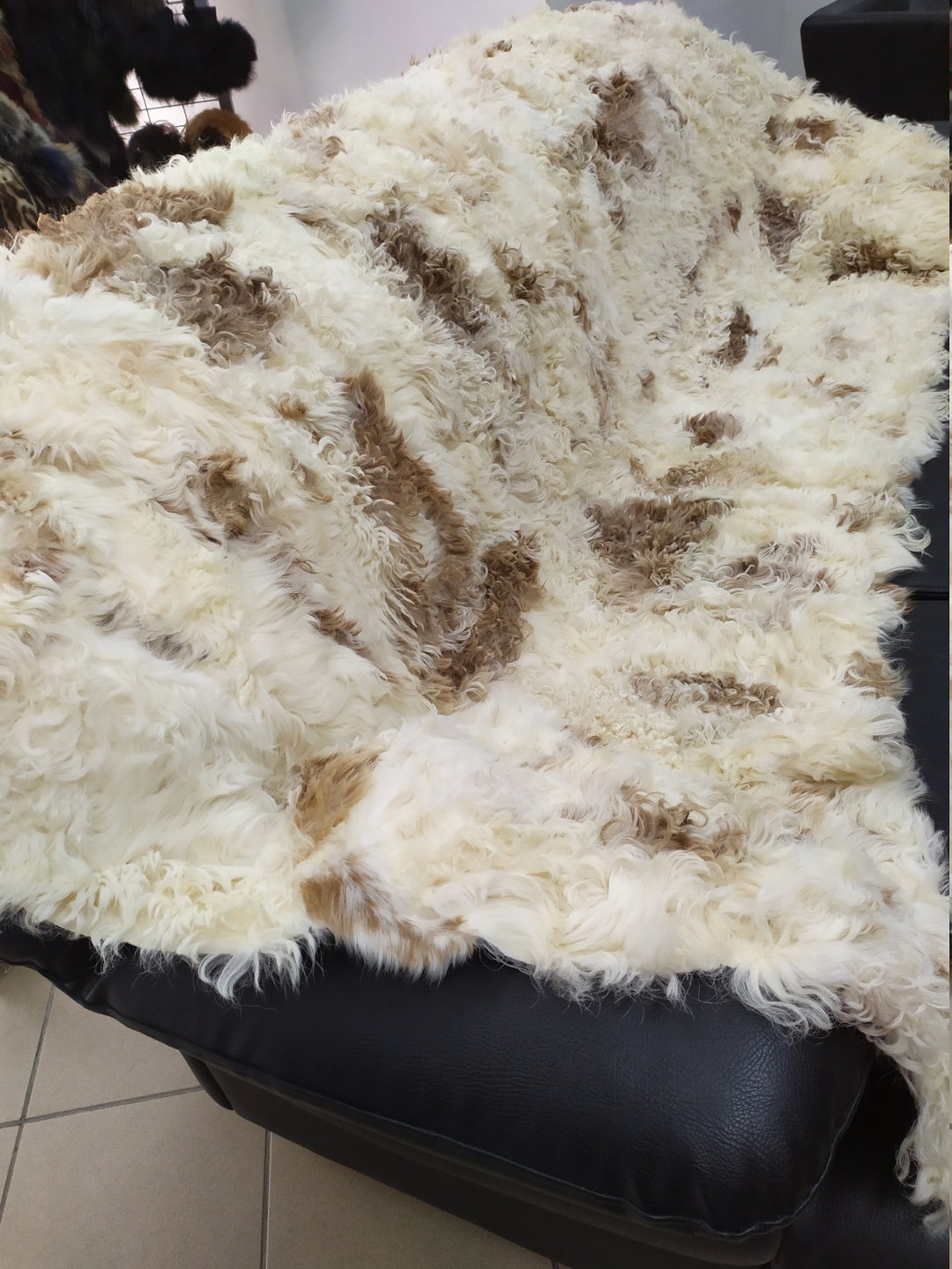 Real Lamb Fur Blanket Throw Ecru & Brown Home Warmer Etsy