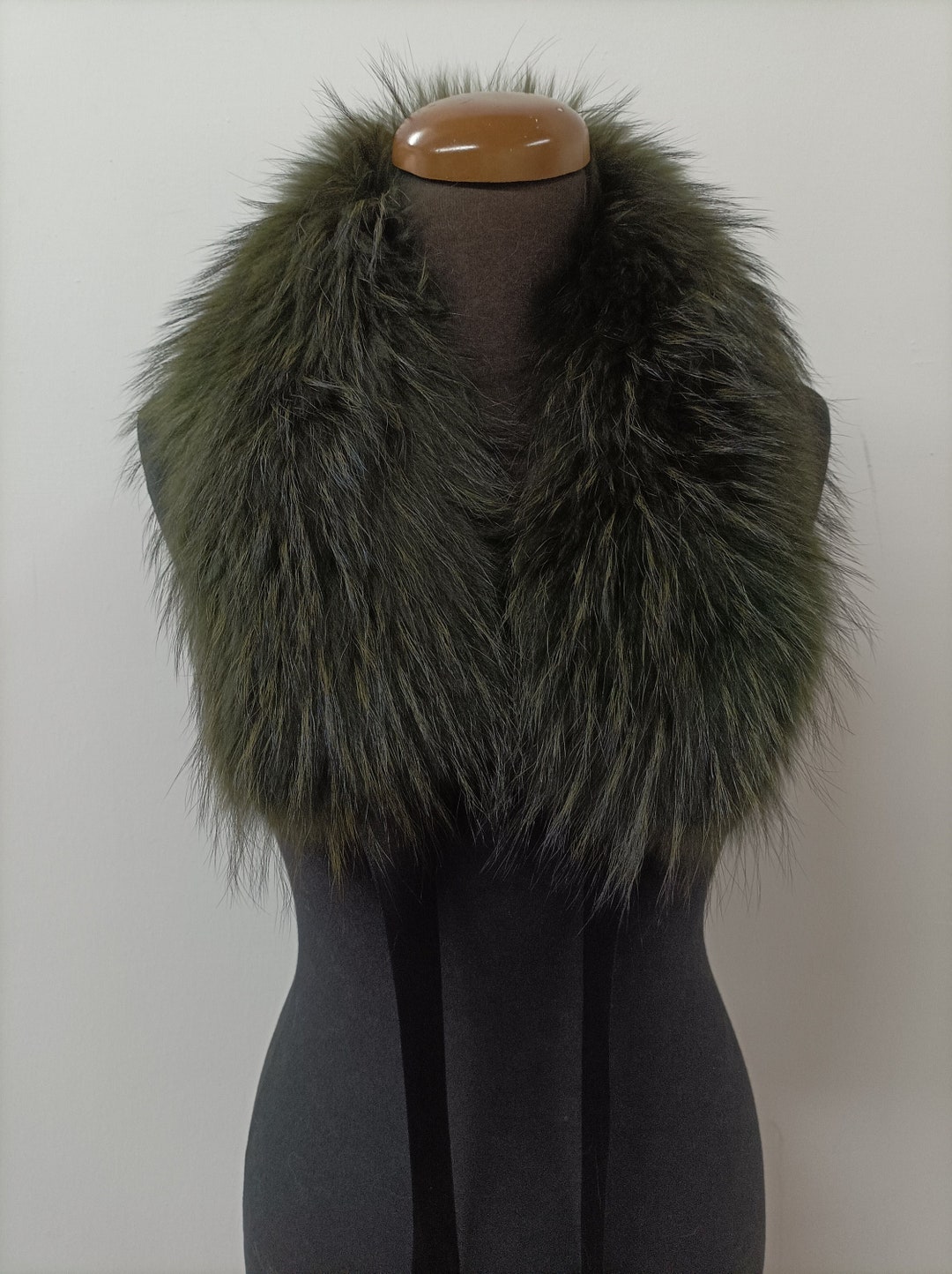 Fur Collar Coat with Buttoned Front Pockets - Green