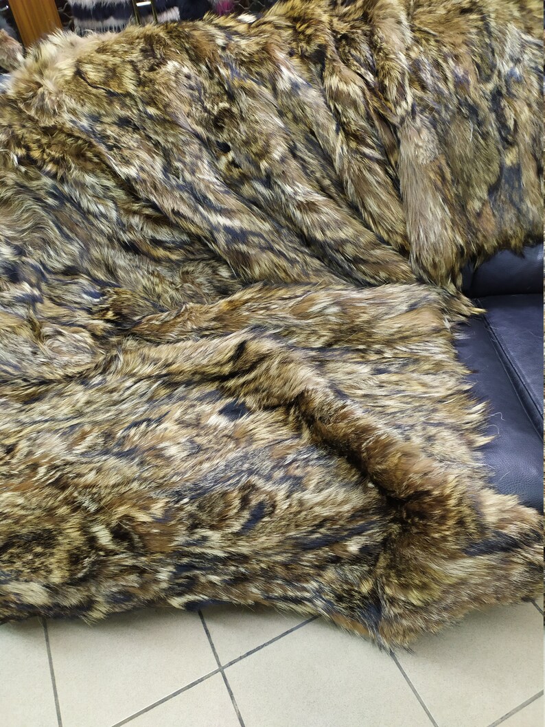 Real Coyote Fur Blanket Throw Haki Color Home Warmer Etsy