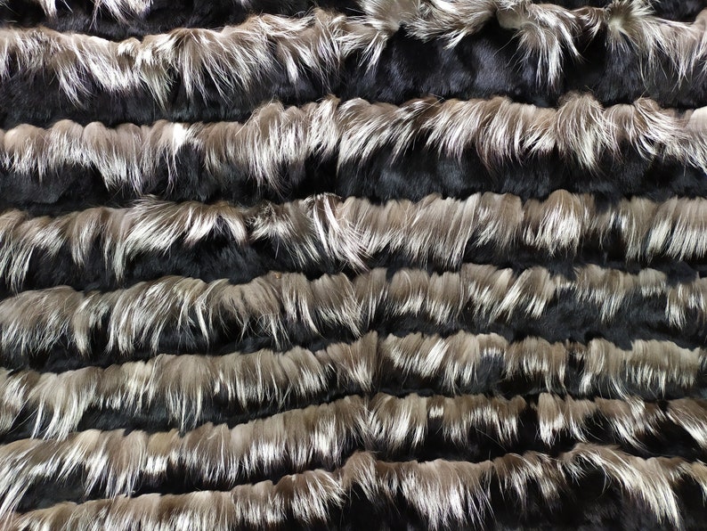 Real Fox Rabbit Fur Blanket Throw Silver and Black Color Etsy