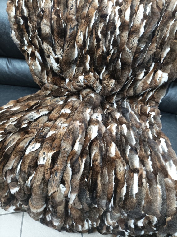 Real Orilak-rex Rabbit Fur Blanket Throw, Natural Brown Color