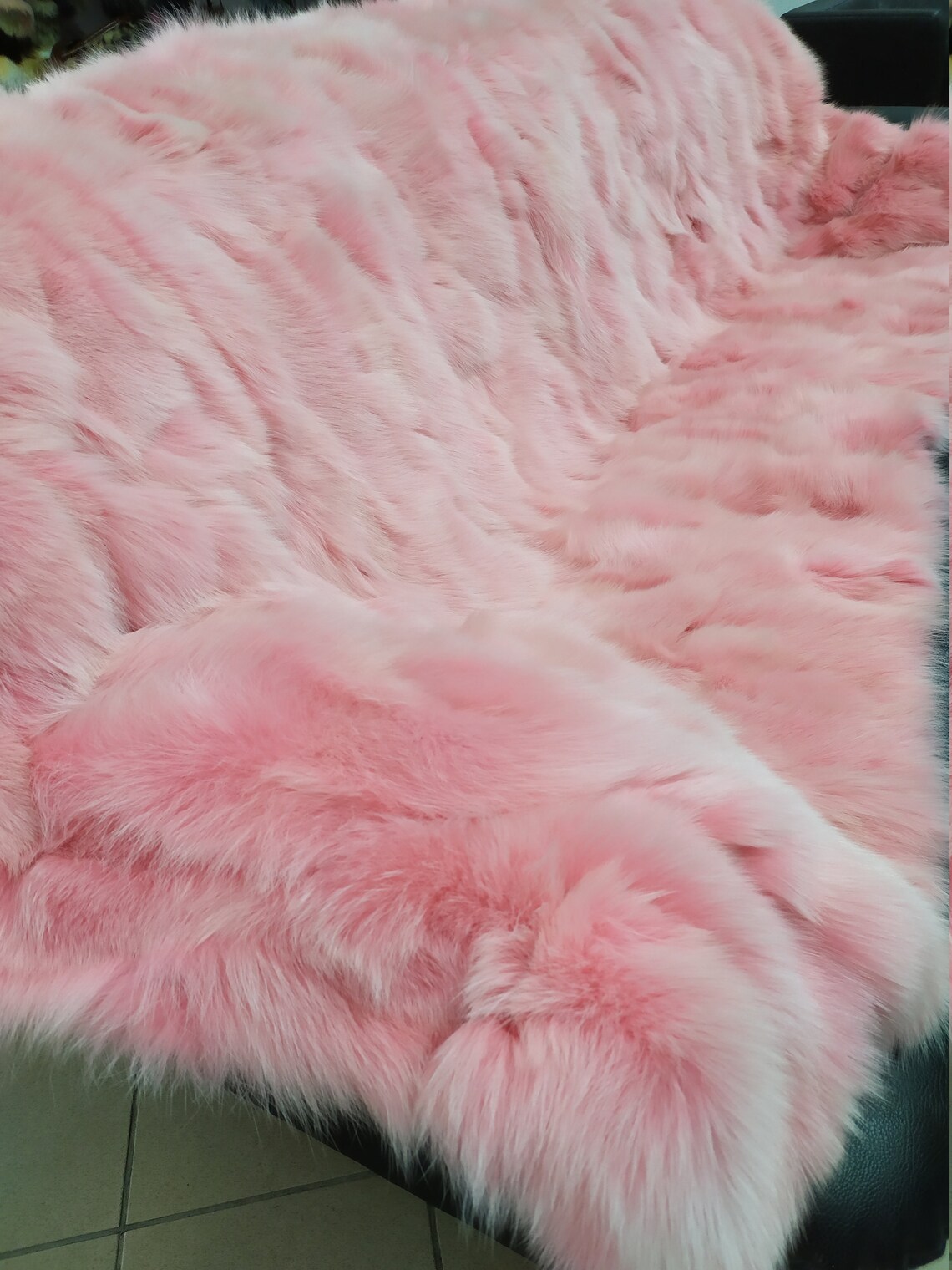 Real Fox fur blanket throw pink color Home warmer Etsy