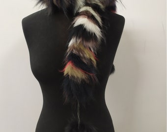 Fur fox multicolor pon pon design scarf fluffy and thick