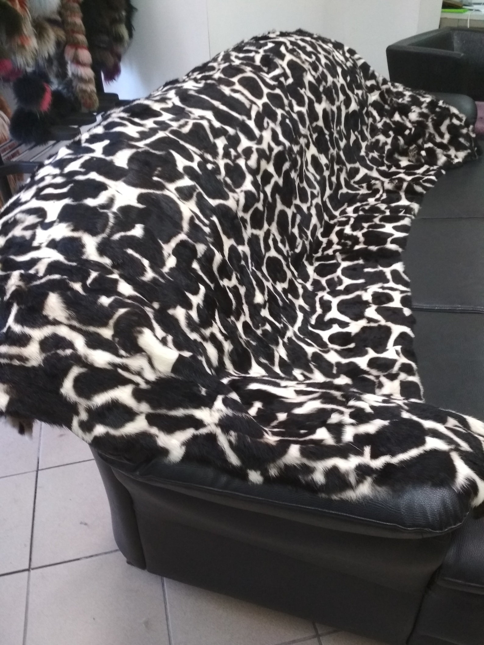 Real Rabbit Fur Blanket Throw Black and White Home Warmer Etsy