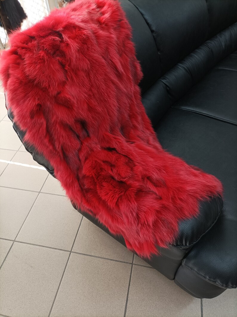 Real Fox Fur Blanket Throw Red Color Home Warmer Etsy