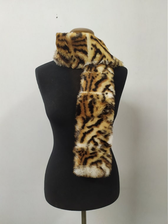 Fur Rabbit Long Scarf Leopar Colour, Winter Warm Accessories