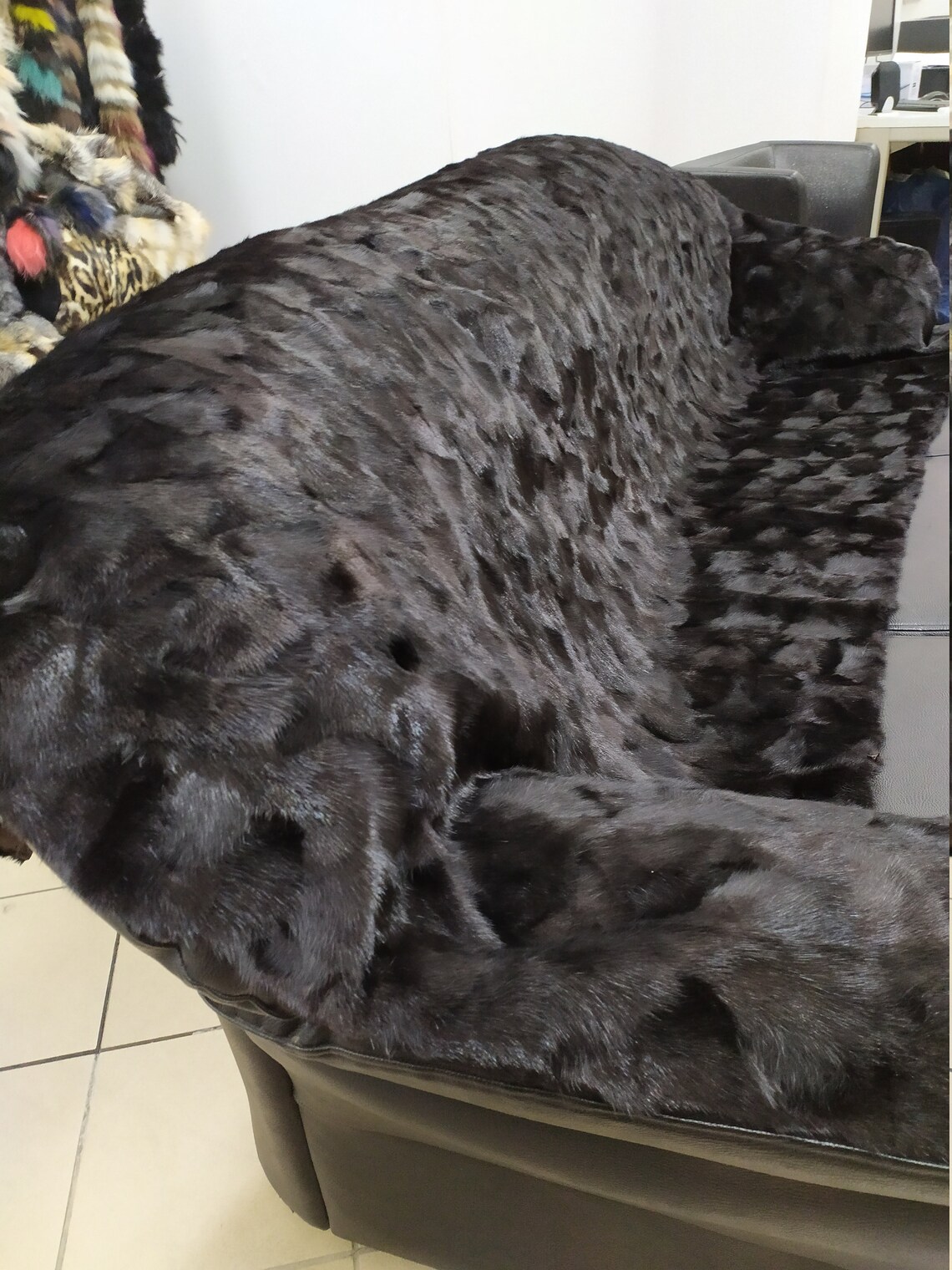 Real Mink Fur Blanket Throw Black Color Home Warmer Etsy