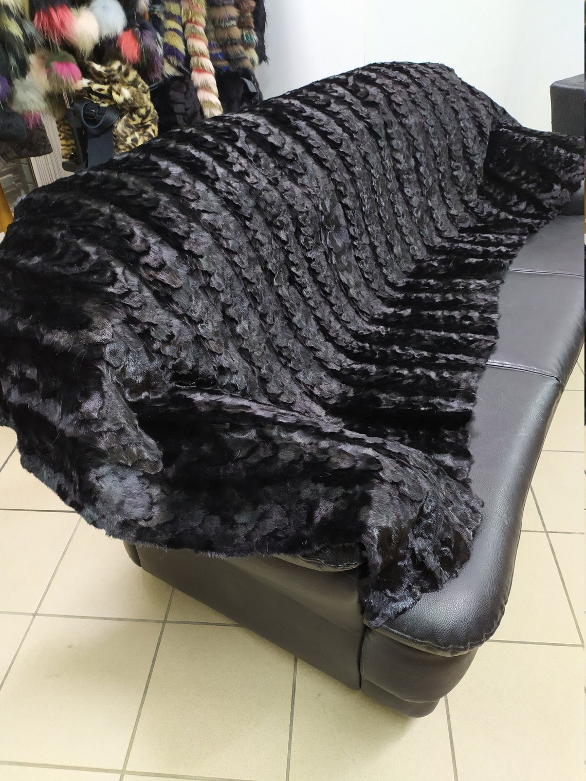 Real Mink Fur Blanket Throw Black Color Home Warmer Etsy