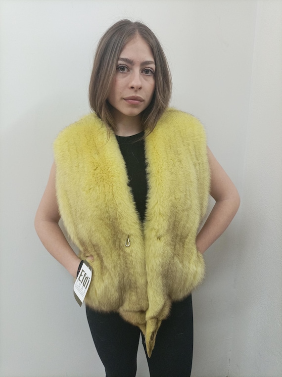 Yellow Knitted Fur Gilet Fox Fur Vest ,gold Color ,full Skin Pelt