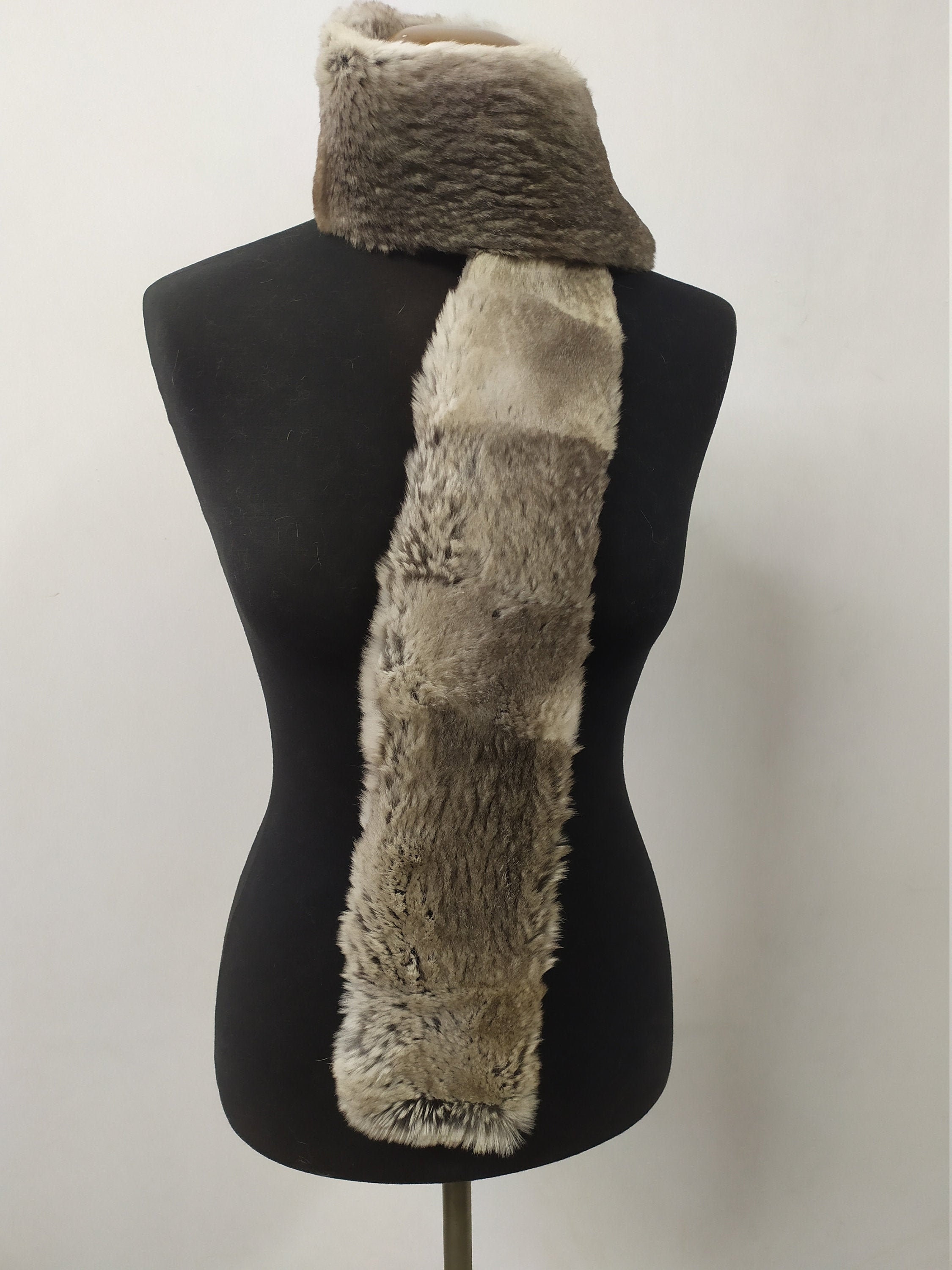 小物 rabbit fur long scarf Fur Rabbit Long Scarf Natural Gray Colour, Winter Warm