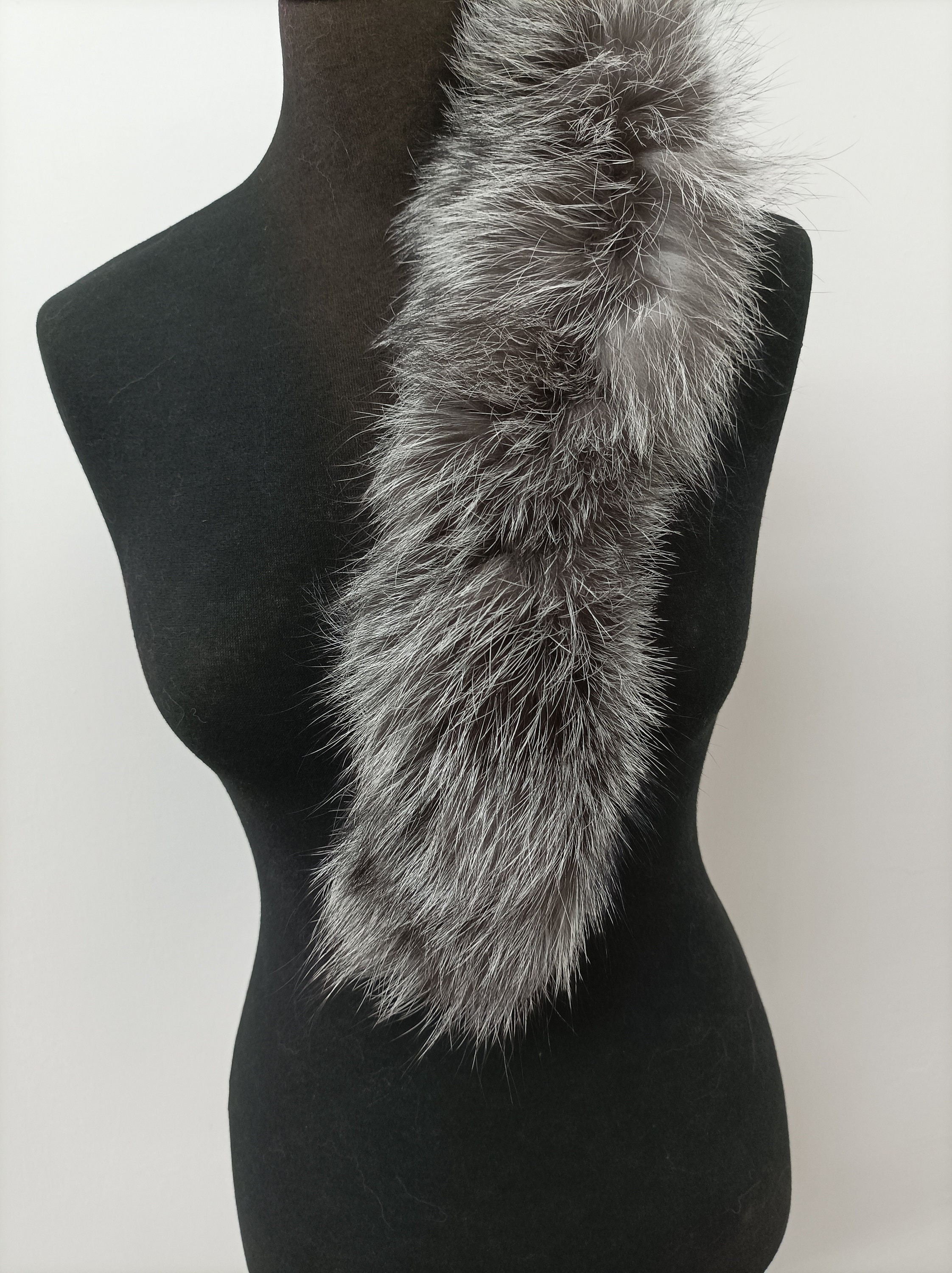 Fur hood trim, real fox hood trim, fur collar, silver color, fox fur hood trim, fur scarf.