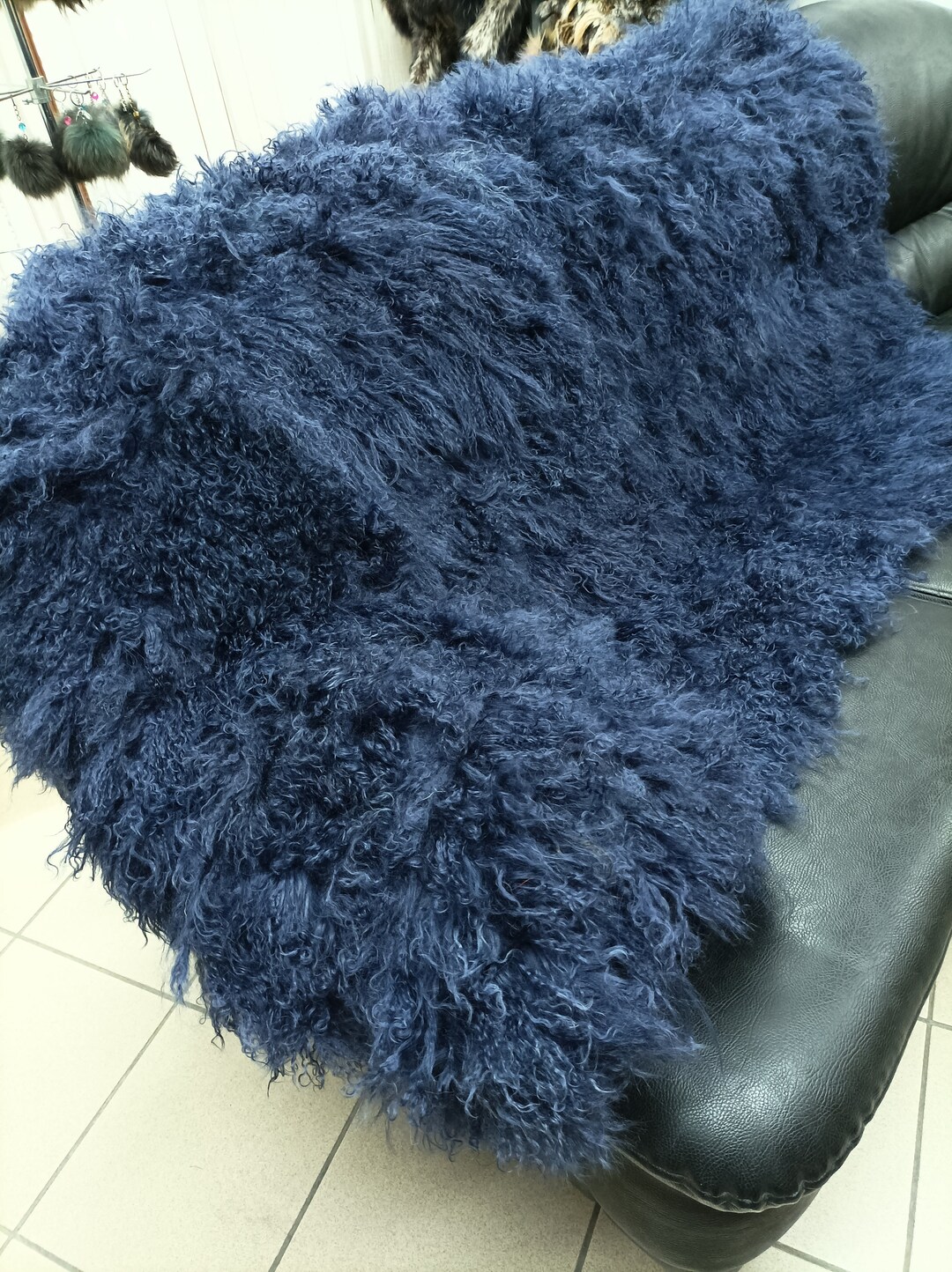 Fur Blanket,real Mongolian Lamb Fur Blanket Throw ,bleu Colour, Home Warmer Etsy