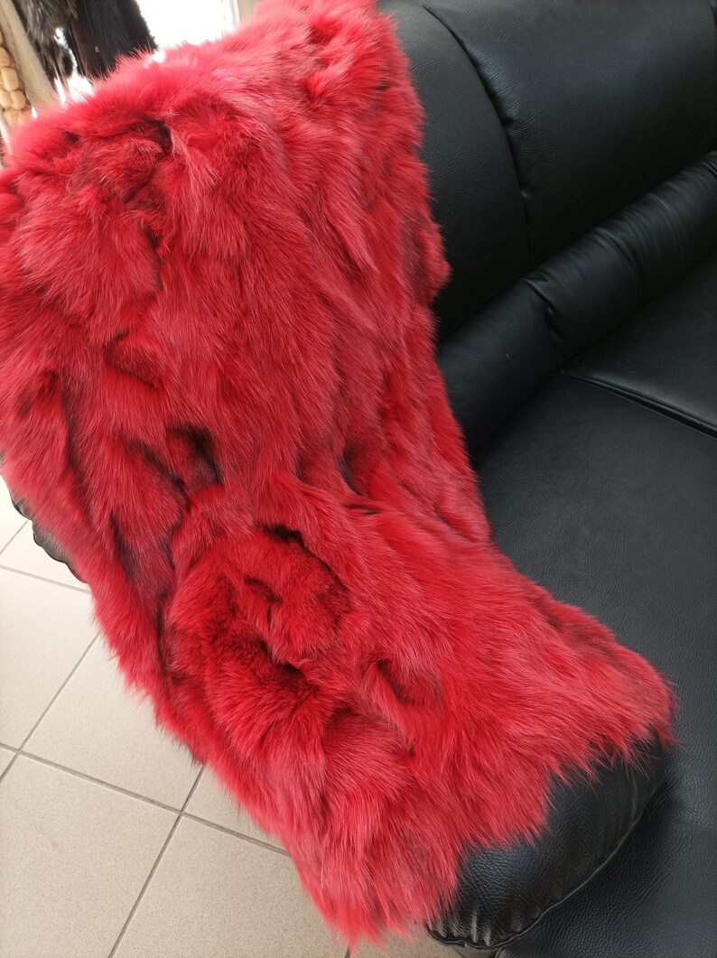Real Fox Fur Blanket Throw Red Color Home Warmer Etsy