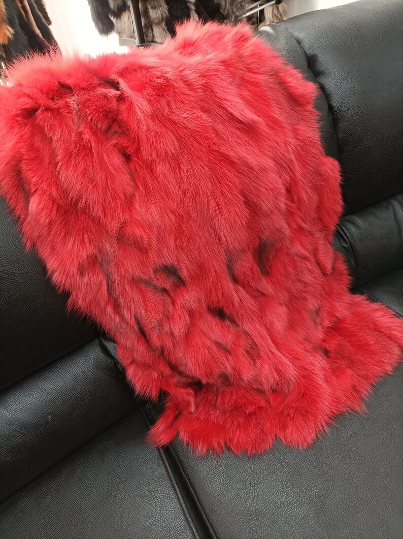 Real Fox Fur Blanket Throw Red Color Home Warmer Etsy