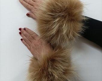 Puños Real Fur Finn Raccoon con elástico en la parte superior/ Accesorios de invierno