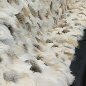 Real Fox and rex rabbit fur blanket throw, gold and  white color, Home warmer