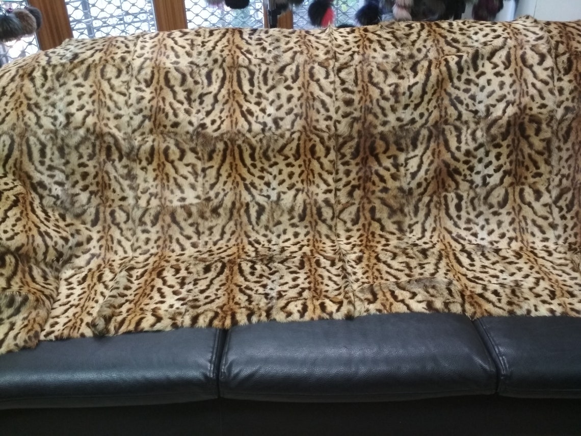 Real Rabbit Fur Blanket Throw Leopar Home Warmer Etsy