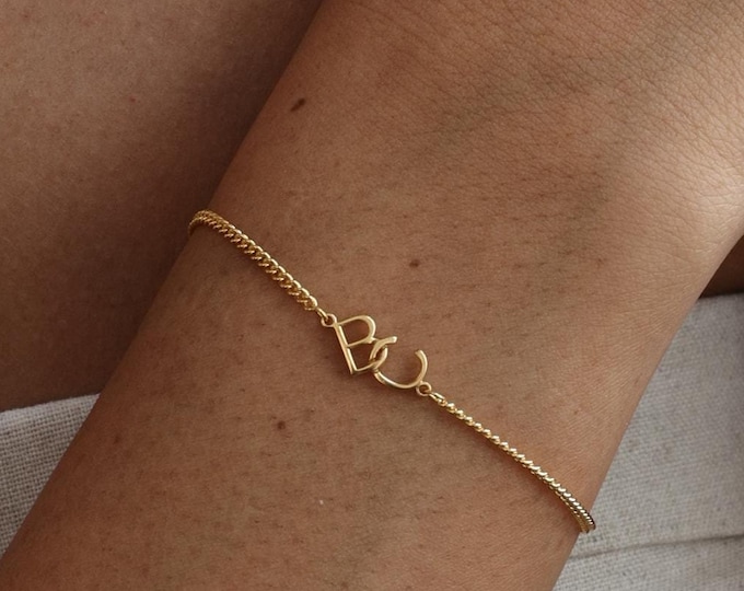 Custom Best Friend Bracelet | Two Initial Charm With Curb Chain | Personalized Name Bracelets | Bridal Gift For Her