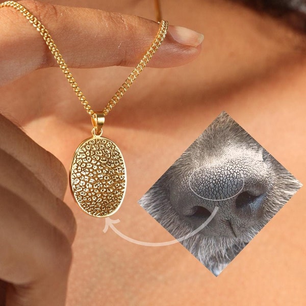 Detailed Nose Print OVAL Necklace by Lynn Minimalist | Custom Pet Paw Charm | Personalized Pet Memorial Gift | Pet Sentimental Gift For Her