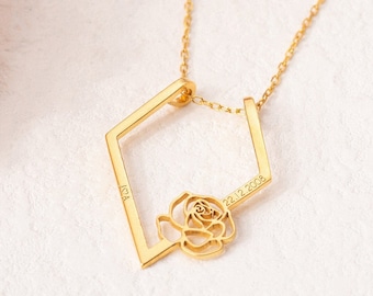 Birth Flower Ring Holder Necklace | Personalized Graduation Gift | Wedding Ring Keeper Jewelry | Promise Ring Protector | Nurse Necklace