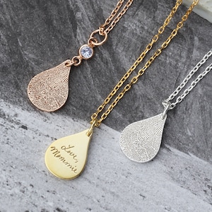 Tear Drop Fingerprint Necklace | Thumbprint Necklace | Memorial Necklace | Handwriting Necklace | Remembrance Necklace | Christmas Gift