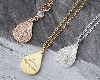 Tear Drop Fingerprint Necklace | Thumbprint Necklace | Memorial Necklace | Handwriting Necklace | Remembrance Necklace | Christmas Gift