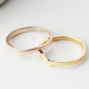 Custom Wishbone Ring | Best Friend Gift | Personalized Chevron Ring | Dainty Stacking Ring | Roman Numeral Ring | Minimalist Coordinate Ring
