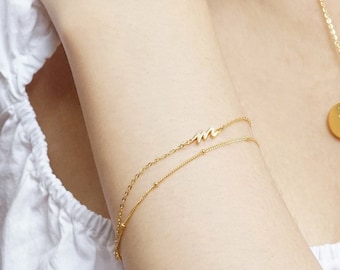 14k Gold Filled Initial Bracelet | Dainty Charm Bracelet | Delicate Layering Bracelet | Custom Name Bracelet | Mother's Day Gift For Her