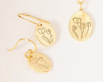 Ready To Ship From US and AUS | Tulip Earrings and Necklace Set | Dainty Dangle Earrings | Minimalist Earrings | Mother's Day Gift For Her